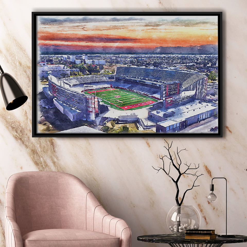 TDECU Stadium WaterColor Framed Canvas Prints, Houston Texas Watercolor, Stadium Art Gifts, Floating Frame