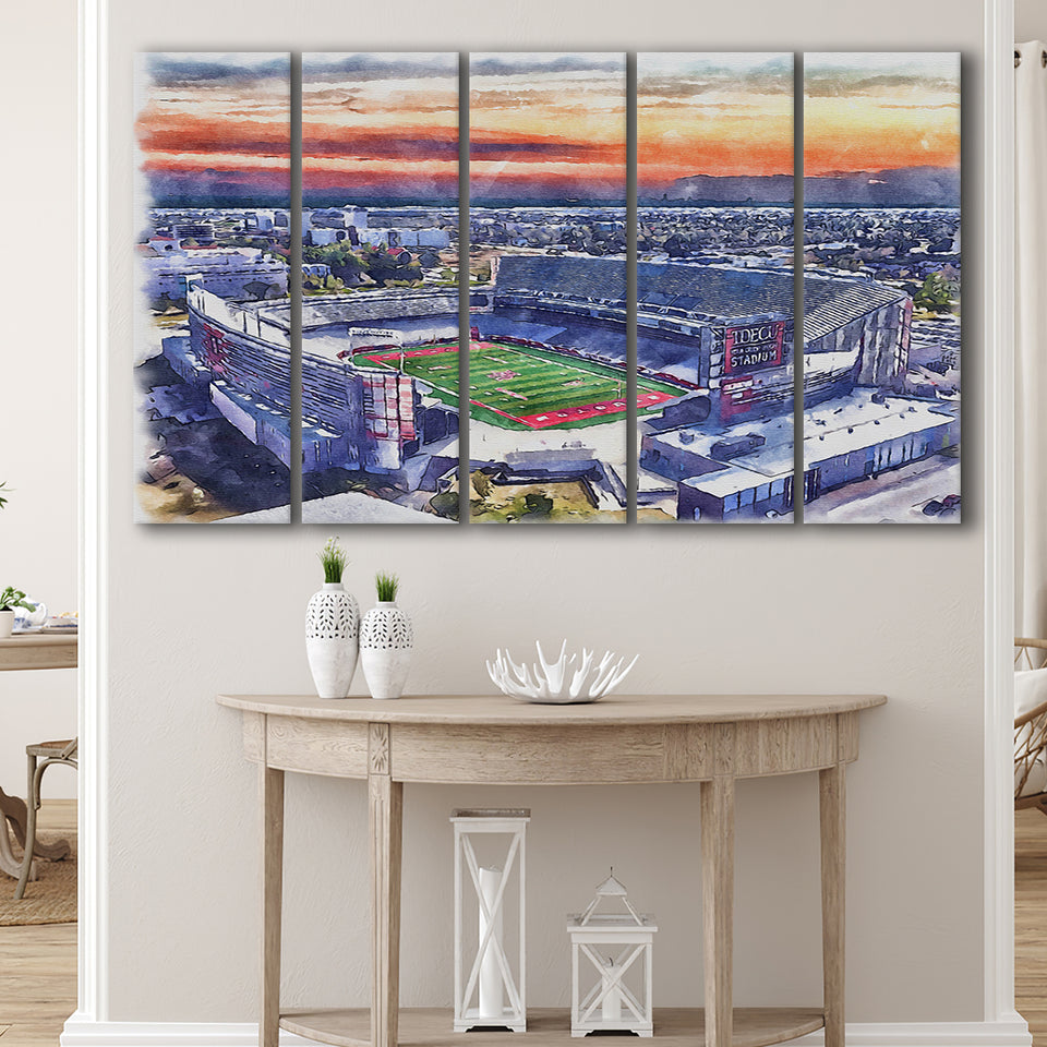 TDECU Stadium WaterColor 5 Panels B Mixed Canvas Prints, Extra Large, Houston Texas Watercolor