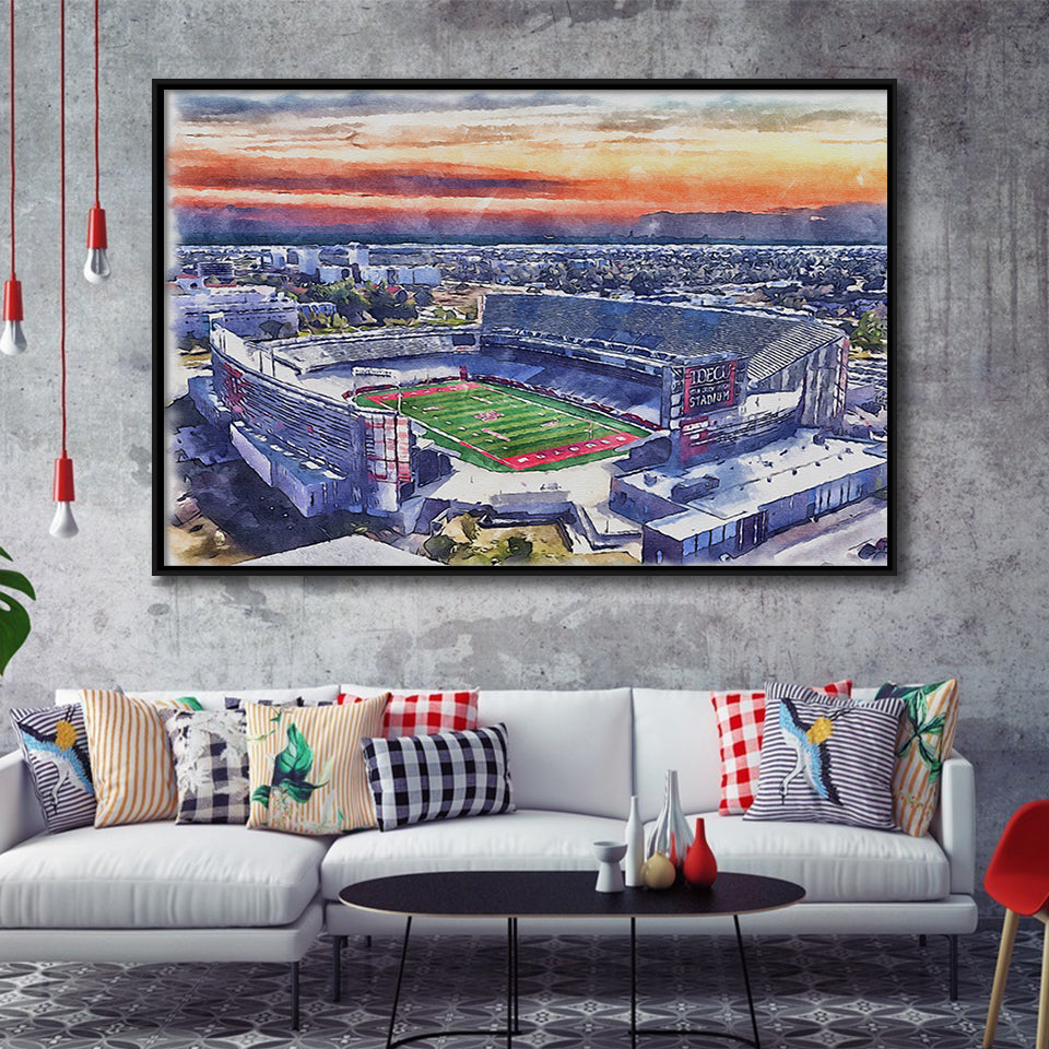 TDECU Stadium WaterColor Framed Canvas Prints, Houston Texas Watercolor, Stadium Art Gifts, Floating Frame