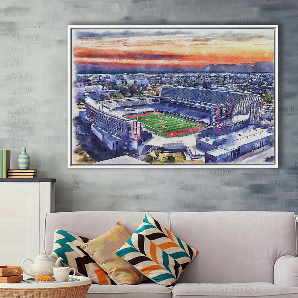 TDECU Stadium WaterColor Framed Canvas Prints, Houston Texas Watercolor, Stadium Art Gifts, Floating Frame