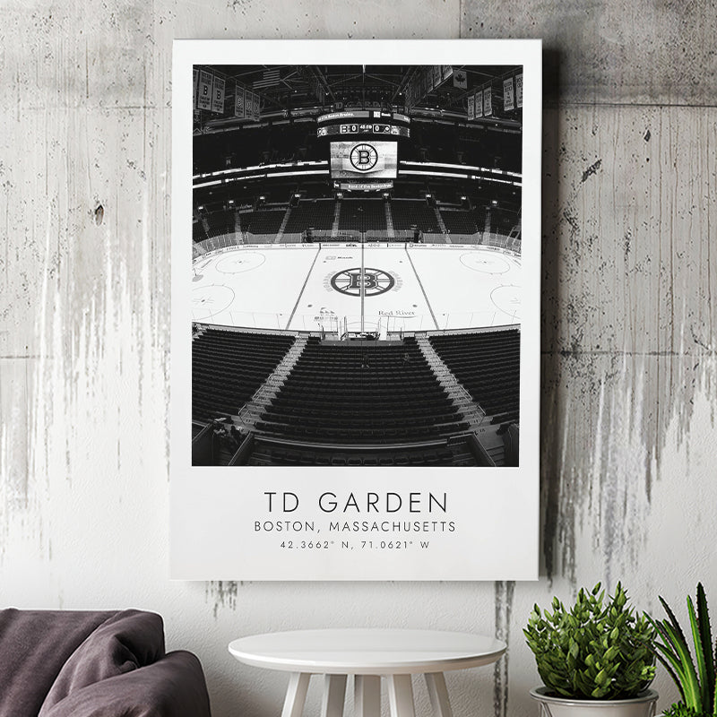Td Garden Boston Bruins, Stadium Print For Ice Hockey Lovers, Black And White, Canvas Print Wall Art