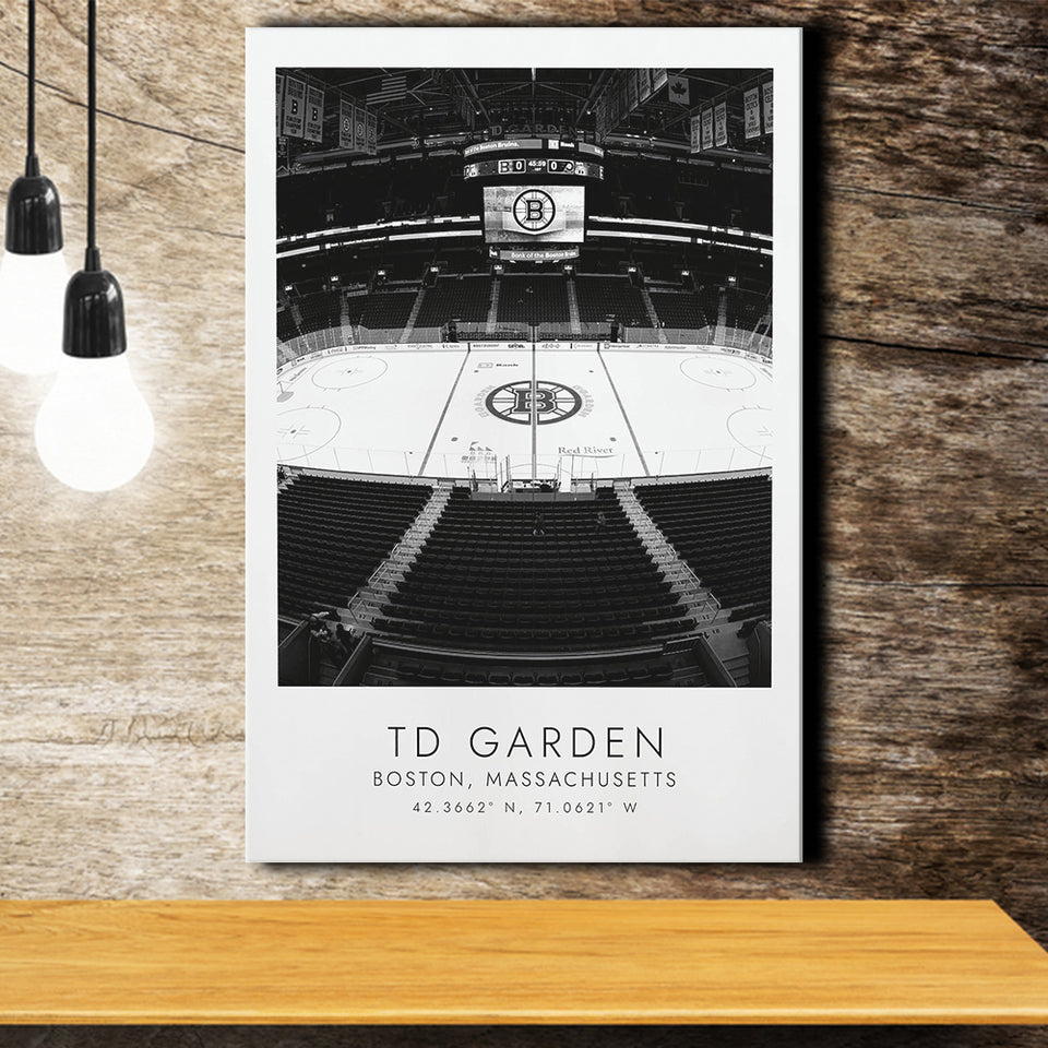 Td Garden Boston Bruins, Stadium Print For Ice Hockey Lovers, Black And White, Canvas Print Wall Art