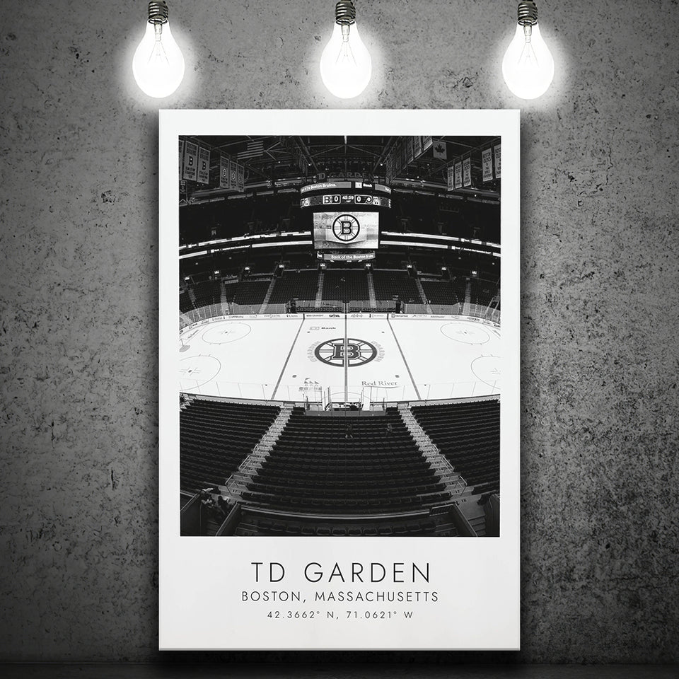Td Garden Boston Bruins, Stadium Print For Ice Hockey Lovers, Black And White, Canvas Print Wall Art
