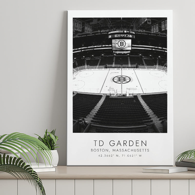 Td Garden Boston Bruins, Stadium Print For Ice Hockey Lovers, Black And White, Canvas Print Wall Art