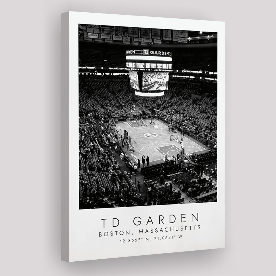 Td Garden Boston Celtics, Stadium Print For Basketball Lovers, Black And White, Canvas Print Wall Art