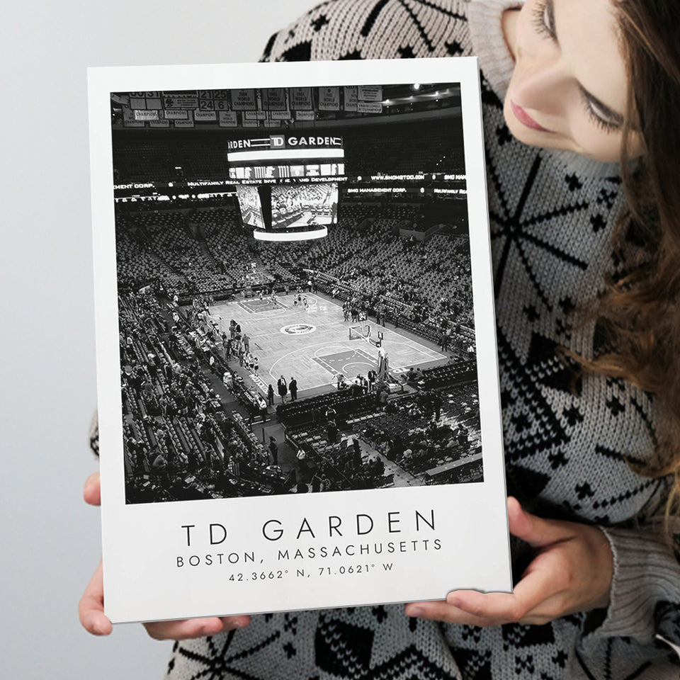 Td Garden Boston Celtics, Stadium Print For Basketball Lovers, Black And White, Canvas Print Wall Art