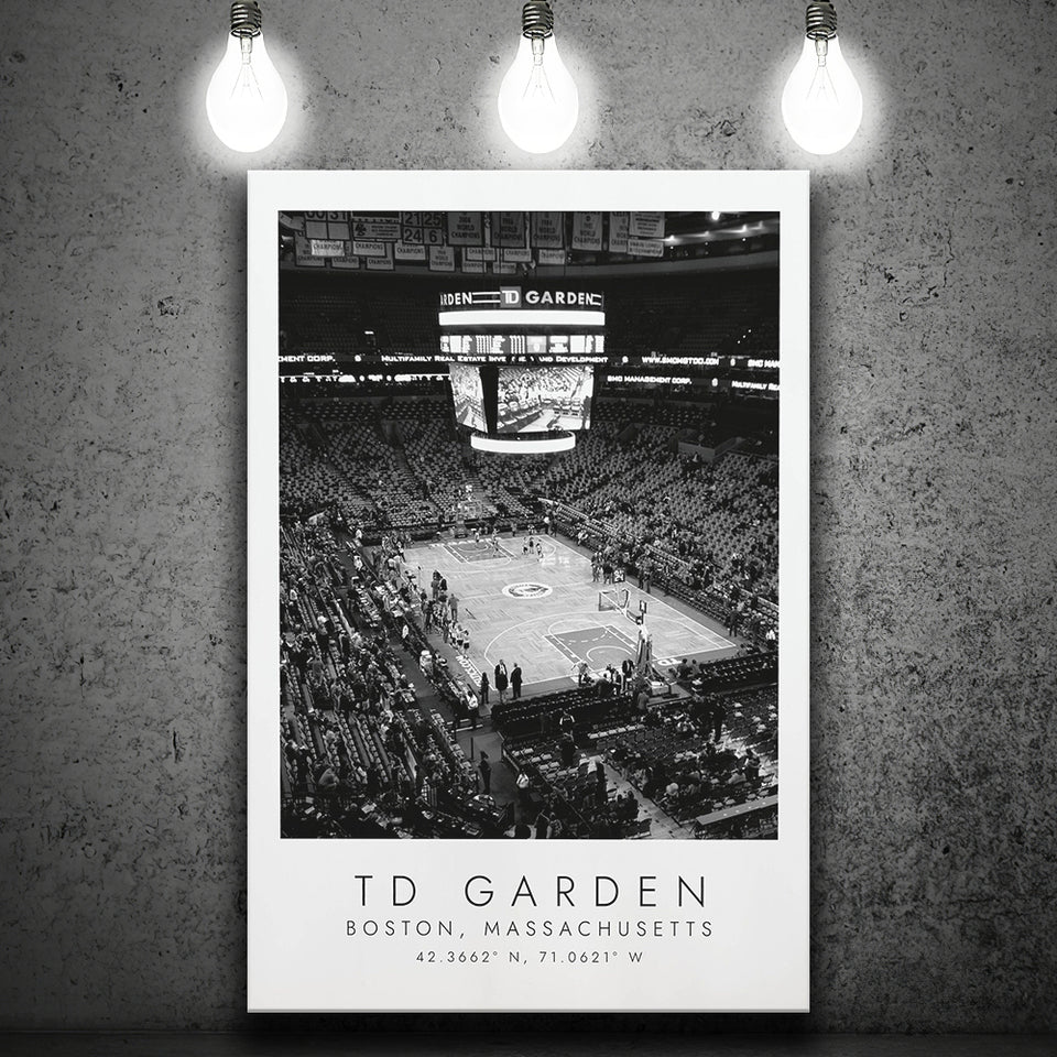Td Garden Boston Celtics, Stadium Print For Basketball Lovers, Black And White, Canvas Print Wall Art