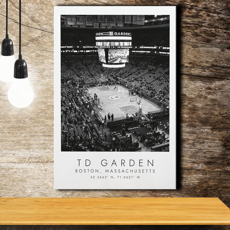 Td Garden Boston Celtics, Stadium Print For Basketball Lovers, Black And White, Canvas Print Wall Art
