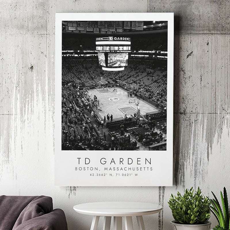 Td Garden Boston Celtics, Stadium Print For Basketball Lovers, Black And White, Canvas Print Wall Art