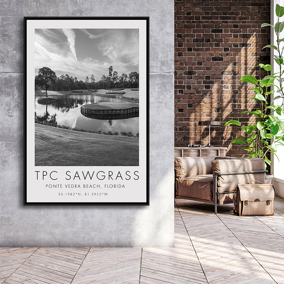 TPC Sawgrass Golf Course, 17th Hole, Florida, Golf Art Print, Floating Frame, Framed Canvas Print Wall Art