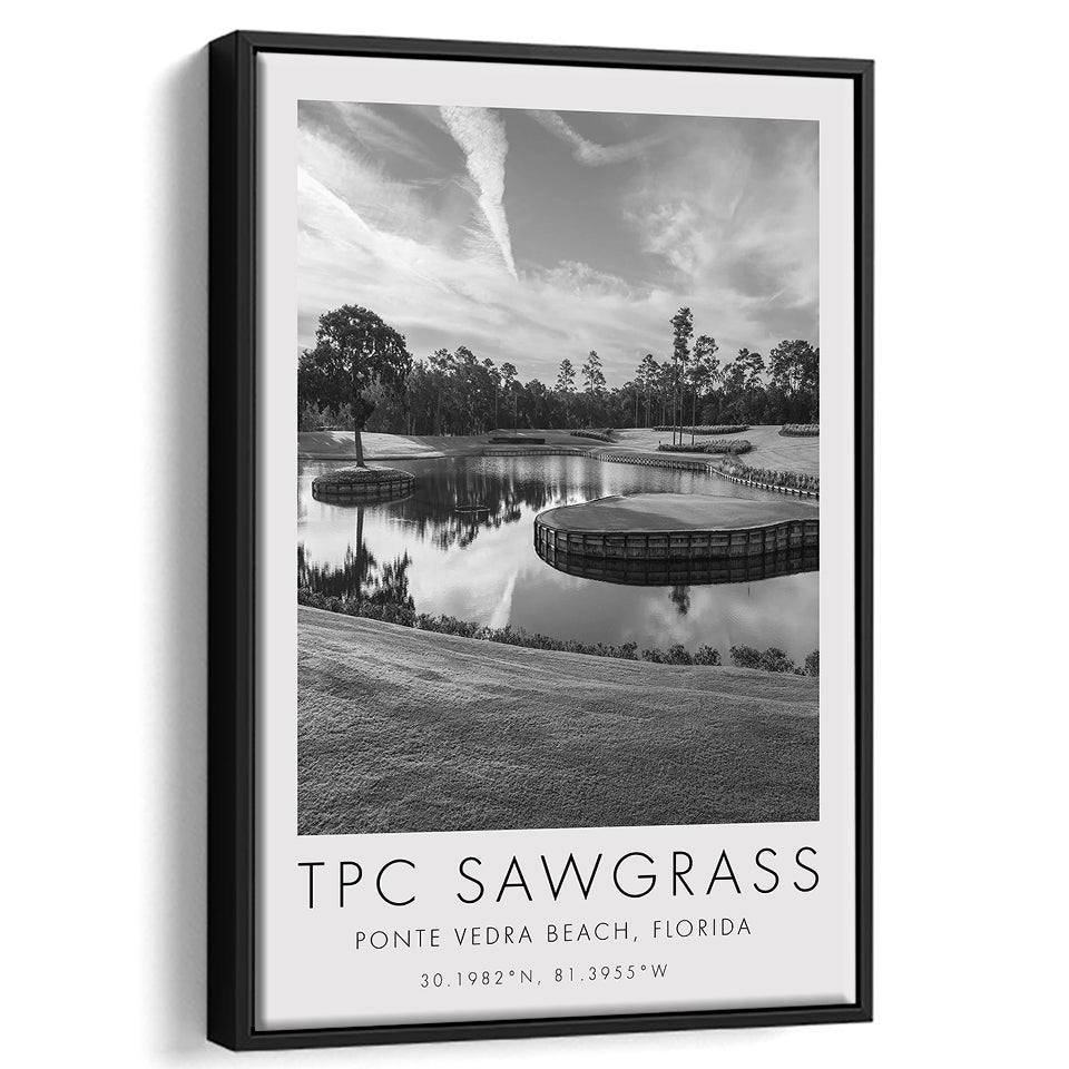 TPC Sawgrass Golf Course, 17th Hole, Florida, Golf Art Print, Floating Frame, Framed Canvas Print Wall Art