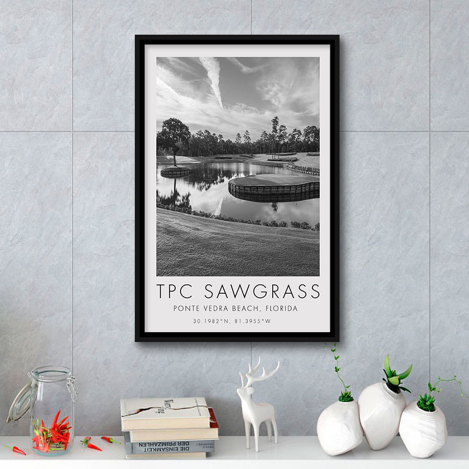 TPC Sawgrass Golf Course, 17th Hole, Florida, Golf Art Print, Floating Frame, Framed Canvas Print Wall Art