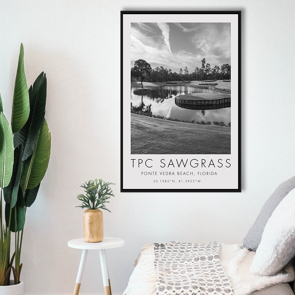 TPC Sawgrass Golf Course, 17th Hole, Florida, Golf Art Print, Floating Frame, Framed Canvas Print Wall Art