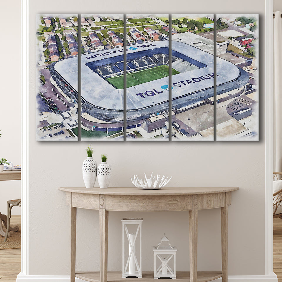 TQL Stadium WaterColor 5 Panels B Mixed Canvas Prints, Extra Large, Cincinnati Ohio Watercolor