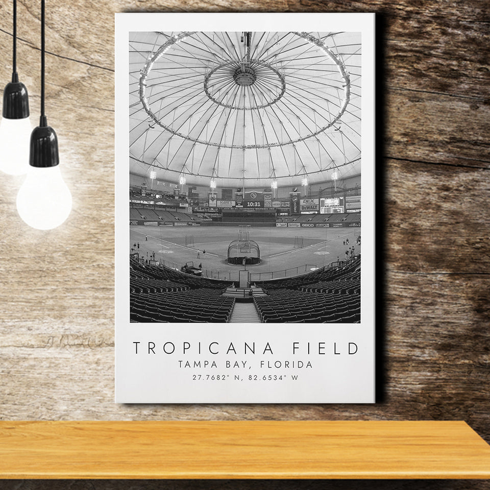 Tropicana Field Tampa Bay Rays, Stadium Print For Baseball Lovers, Black And White, Canvas Print Wall Art