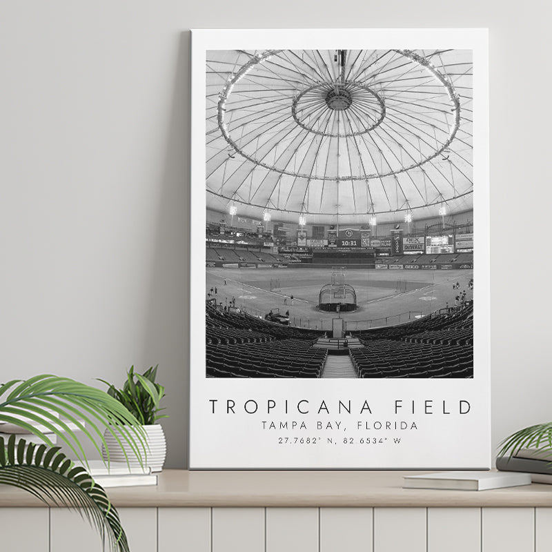 Tropicana Field Tampa Bay Rays, Stadium Print For Baseball Lovers, Black And White, Canvas Print Wall Art