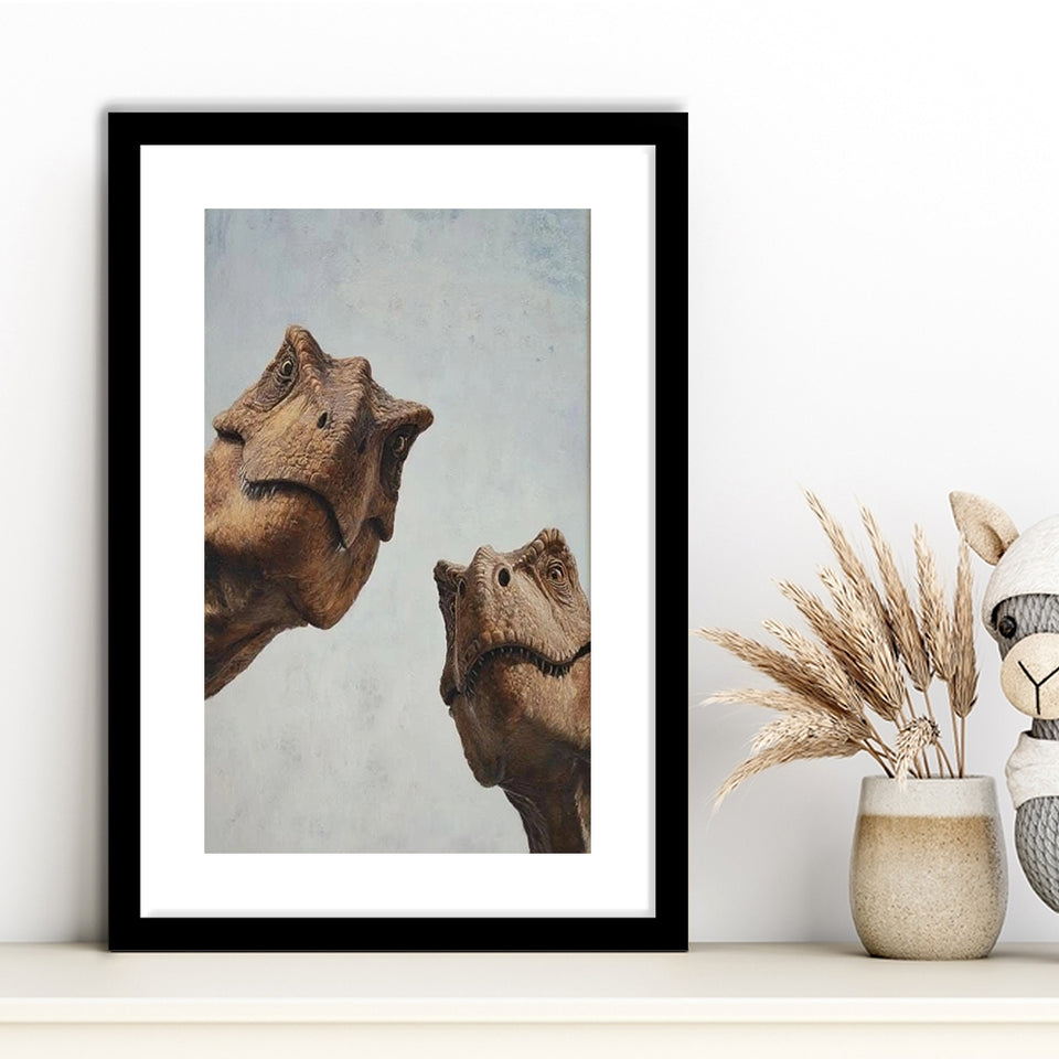 T Rex Wall Art, Mid Century Wall Art, Dinosaur Wall Art Print, Teal Orange Print, Framed Art Print White Border