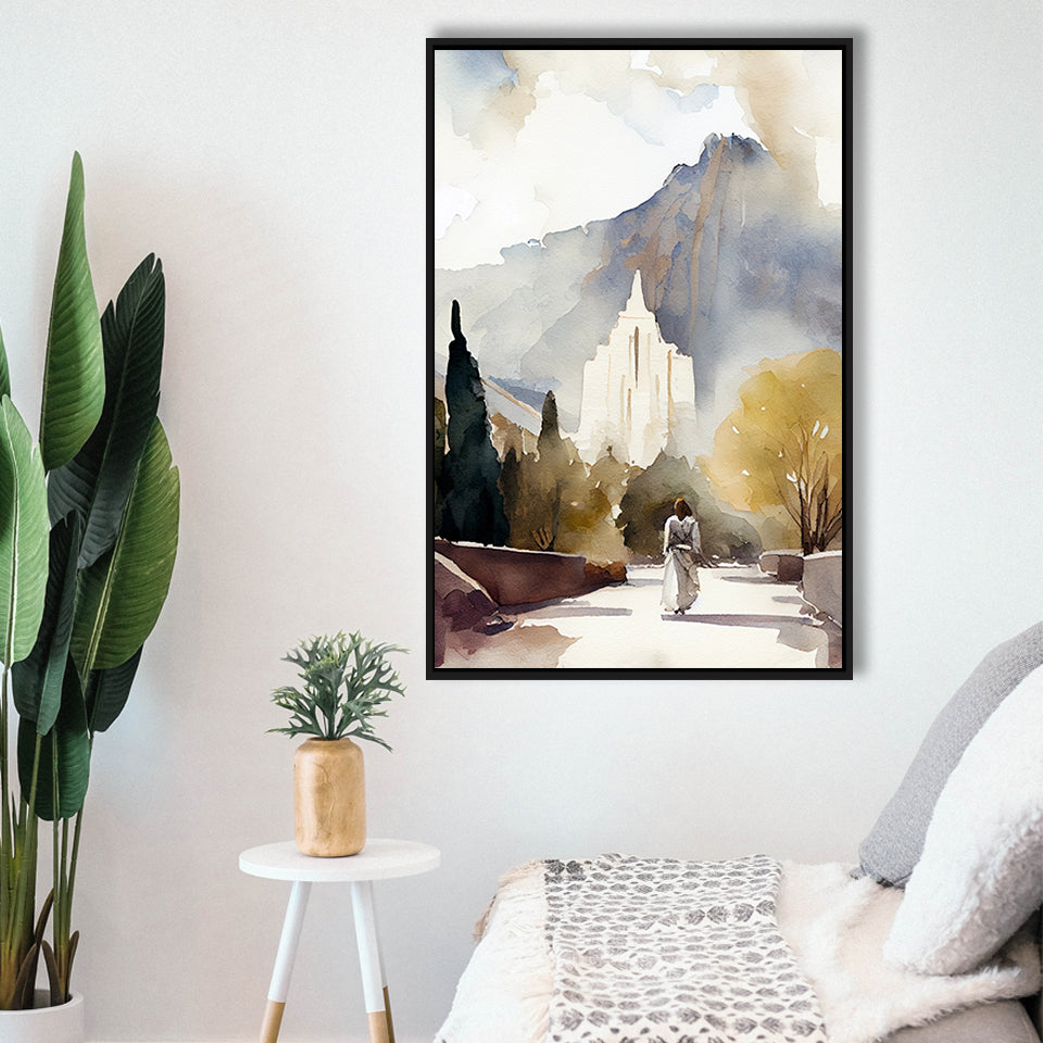 Temple Mountain Water Color, Framed Canvas Painting, Framed Canvas Prints Wall Art Decor