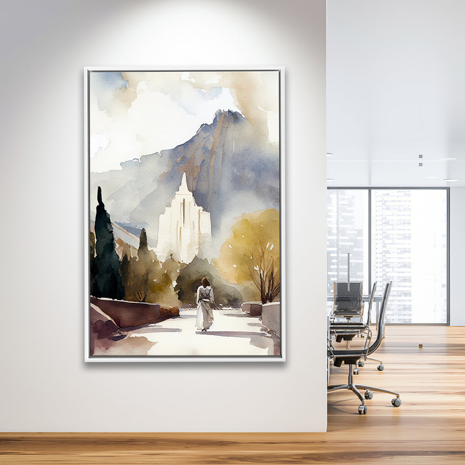 Temple Mountain Water Color, Framed Canvas Painting, Framed Canvas Prints Wall Art Decor