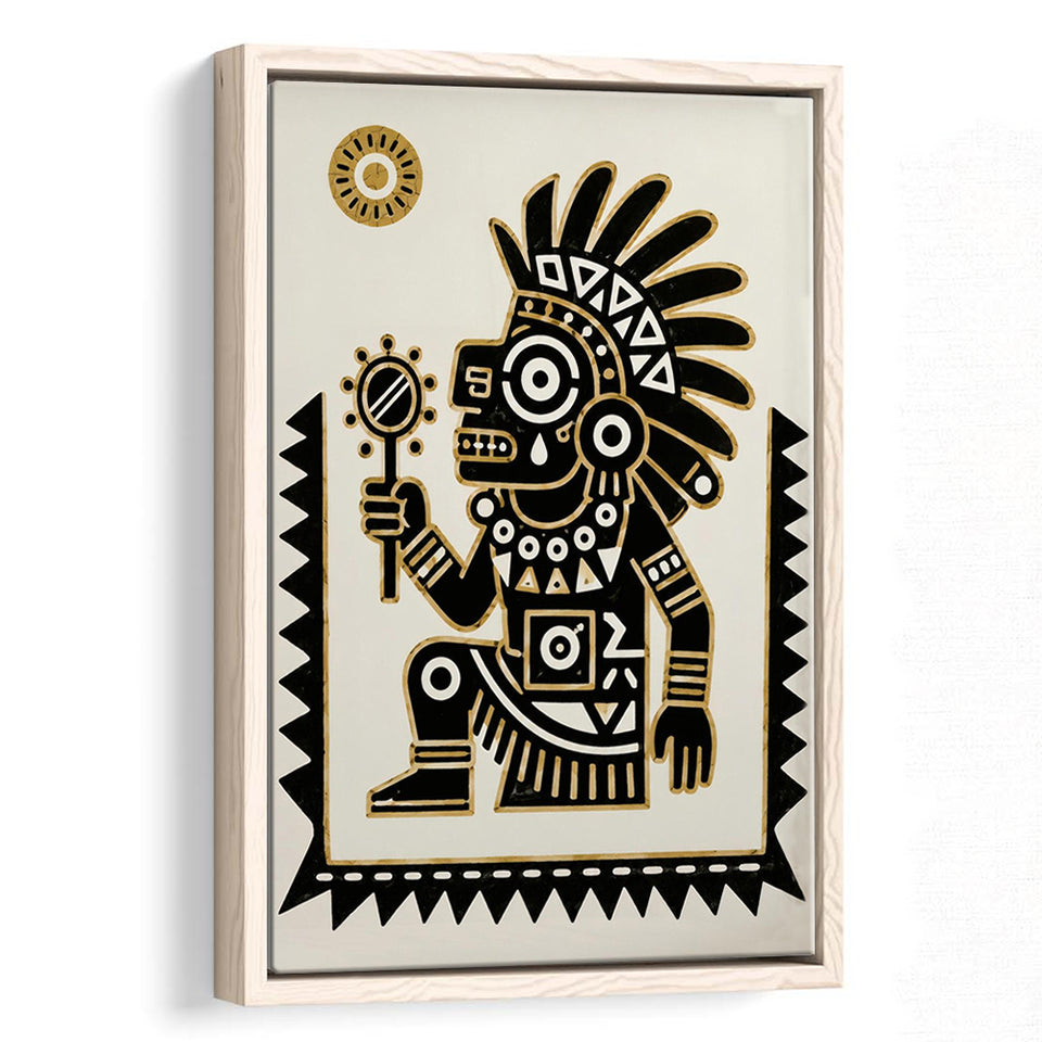 Tezcatlipoca Wall Art, Aztec Mexico Folk Art Print, Indigenous Culture Decor, Framed Canvas Print, Floating Frame