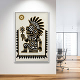 Tezcatlipoca Wall Art, Aztec Mexico Folk Art Print, Indigenous Culture Decor, Framed Canvas Print, Floating Frame