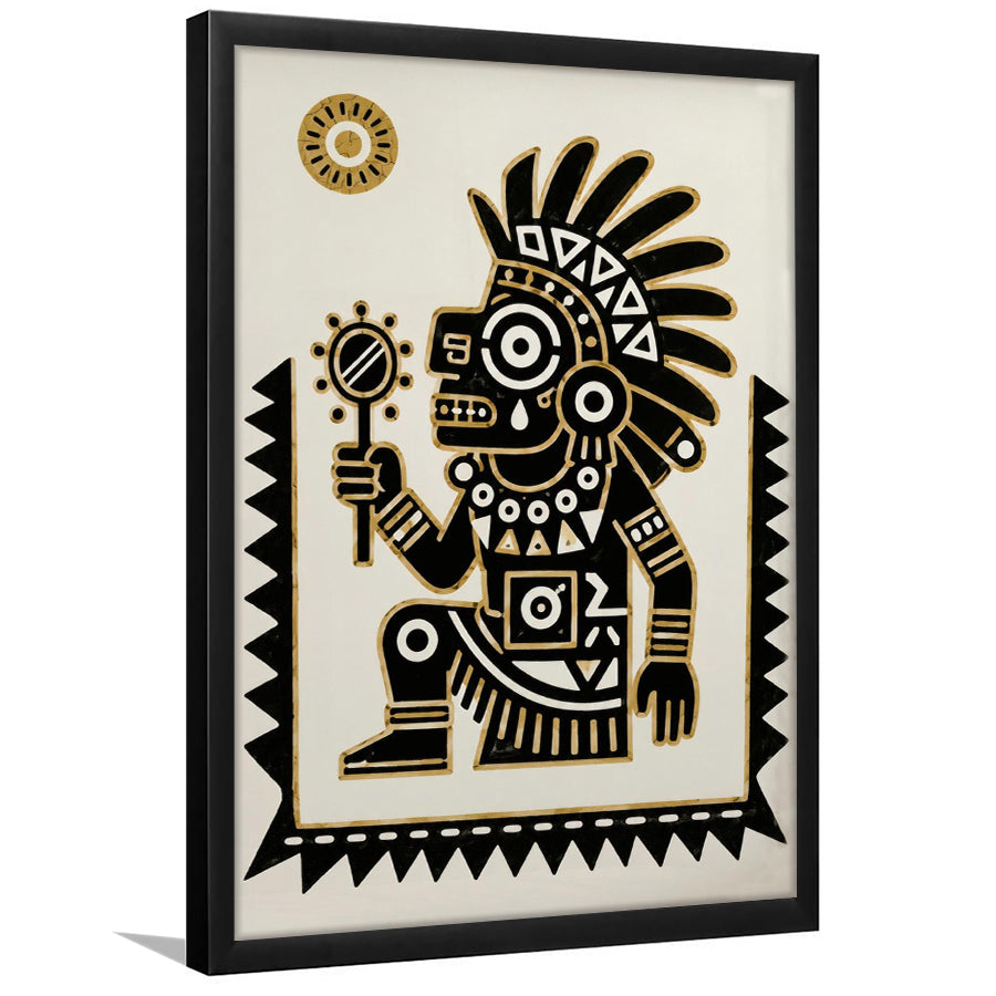 Tezcatlipoca Wall Art, Aztec Mexico Folk Art Print, Indigenous Culture Decor, Framed Art Print, Fine Art Wall Decor