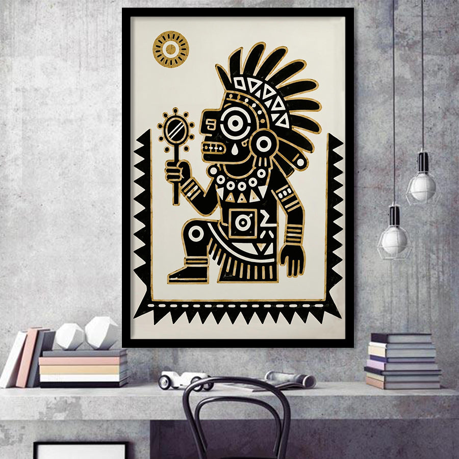 Tezcatlipoca Wall Art, Aztec Mexico Folk Art Print, Indigenous Culture Decor, Framed Art Print, Fine Art Wall Decor