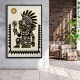Tezcatlipoca Wall Art, Aztec Mexico Folk Art Print, Indigenous Culture Decor, Framed Canvas Print, Floating Frame