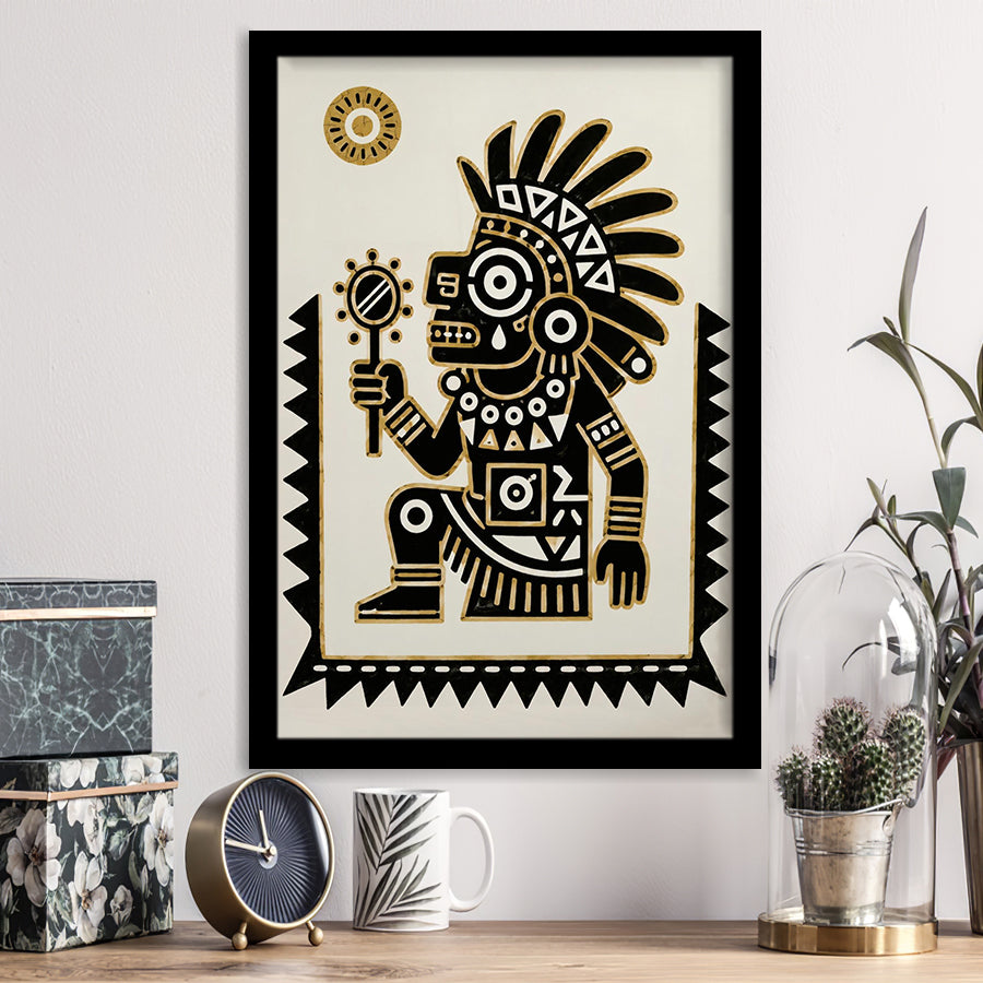 Tezcatlipoca Wall Art, Aztec Mexico Folk Art Print, Indigenous Culture Decor, Framed Art Print, Fine Art Wall Decor