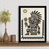 Tezcatlipoca Wall Art, Aztec Mexico Folk Art Print, Indigenous Culture Decor, Framed Canvas Print, Floating Frame