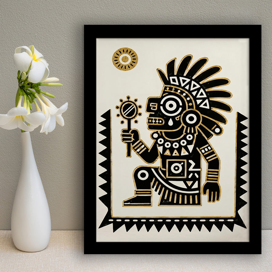 Tezcatlipoca Wall Art, Aztec Mexico Folk Art Print, Indigenous Culture Decor, Framed Art Print, Fine Art Wall Decor