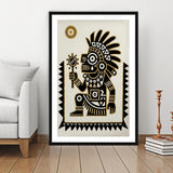 Tezcatlipoca Wall Art, Aztec Mexico Folk Art Print, Indigenous Culture Decor, Framed Art Print White Border