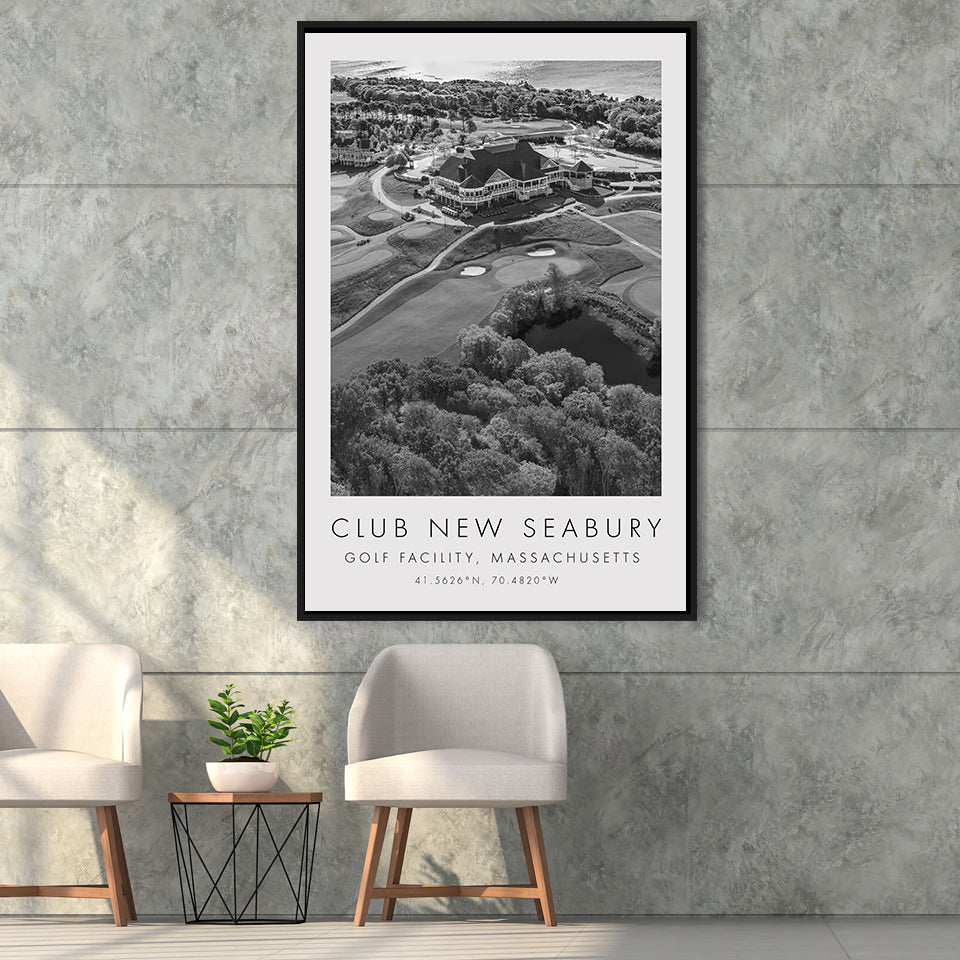 The Club at New Seabury Golf Course, Golf Art Print, Floating Frame, Framed Canvas Print Wall Art