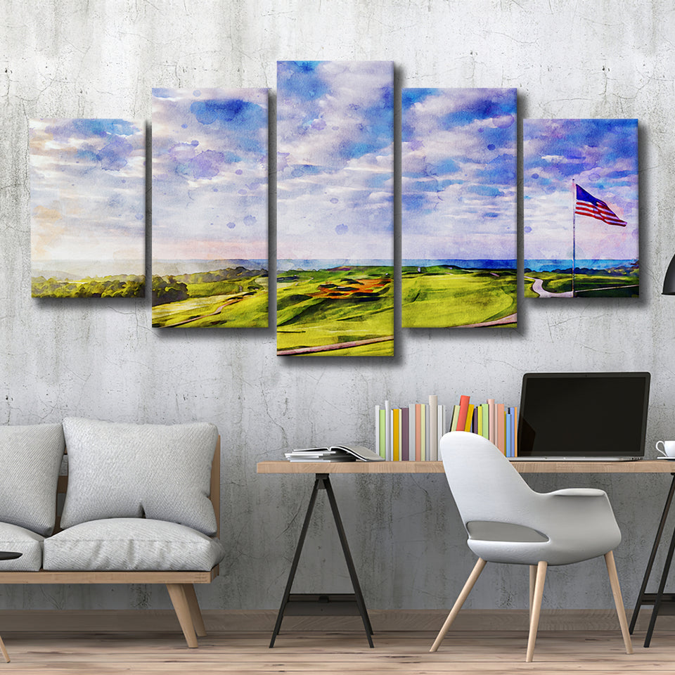 The Donald Ross Course At French Lick Watercolor Painting, Golf Art Print, Mixed 5 Panel, Canvas Prints Wall Art