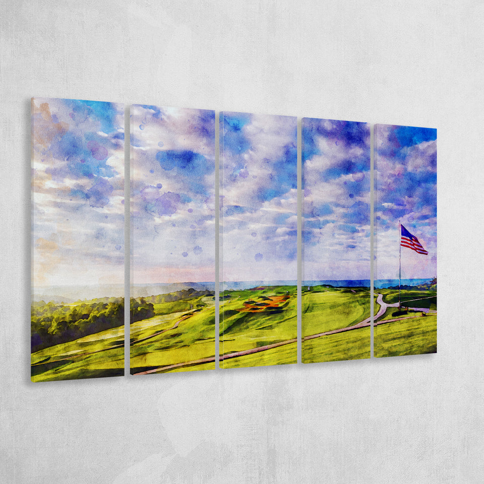 The Donald Ross Course At French Lick Watercolor Painting, Golf Art Print, Extra Large 5 Panel, Canvas Prints Wall Art