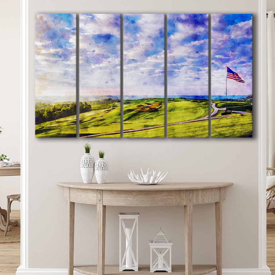 The Donald Ross Course At French Lick Watercolor Painting, Golf Art Print, Extra Large 5 Panel, Canvas Prints Wall Art