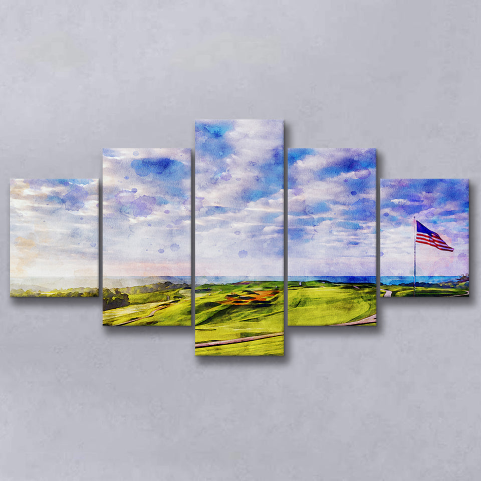 The Donald Ross Course At French Lick Watercolor Painting, Golf Art Print, Mixed 5 Panel, Canvas Prints Wall Art