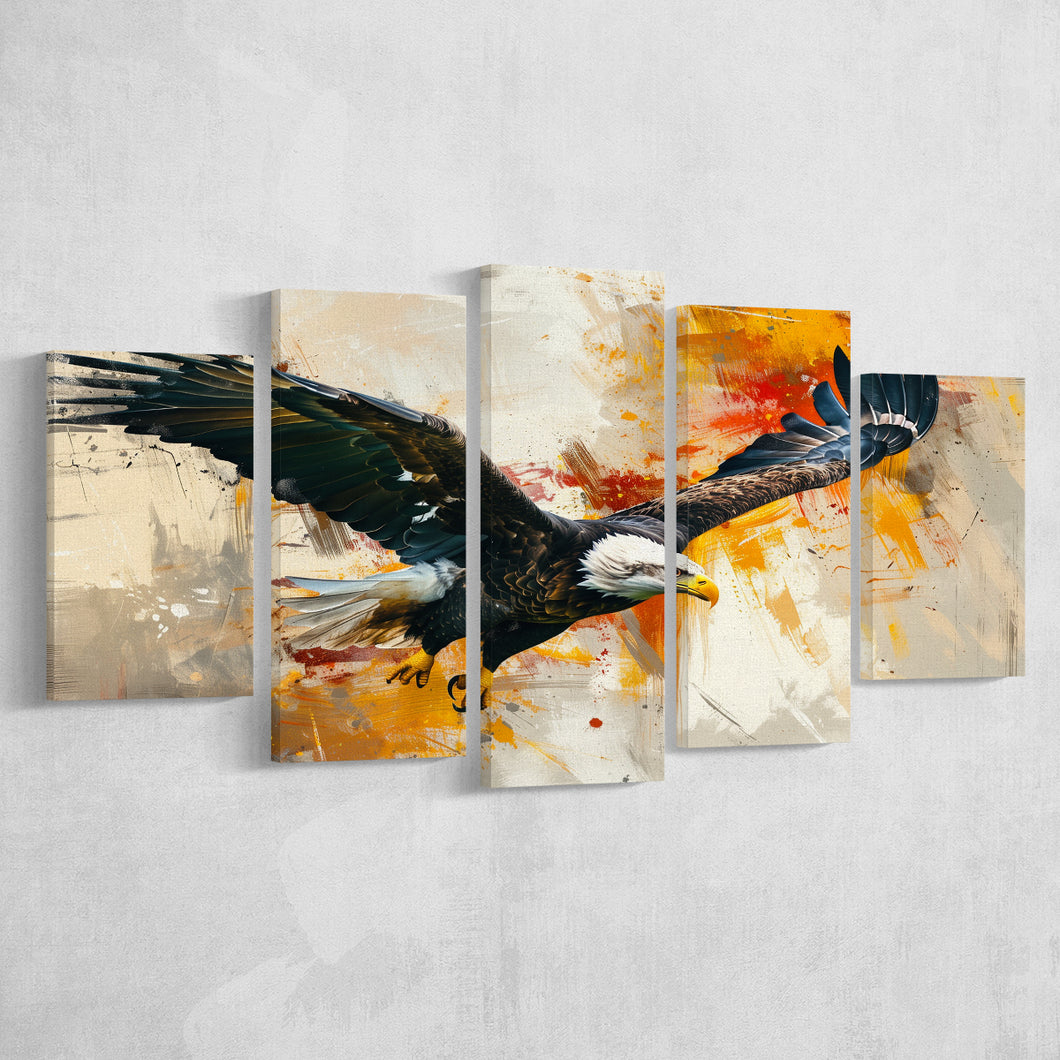 The Eagle Flying, Landscape Oil Painting, Mixed 5 Panel Canvas Print Wall Art Home Decor, Large Canvas Painting