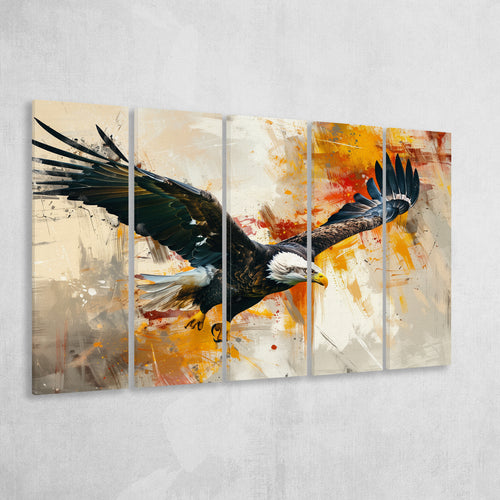 The Eagle Flying, Landscape Oil Painting, Mixed 5 Panel B Canvas Print Wall Art Decor, Extra Large Painting Canvas