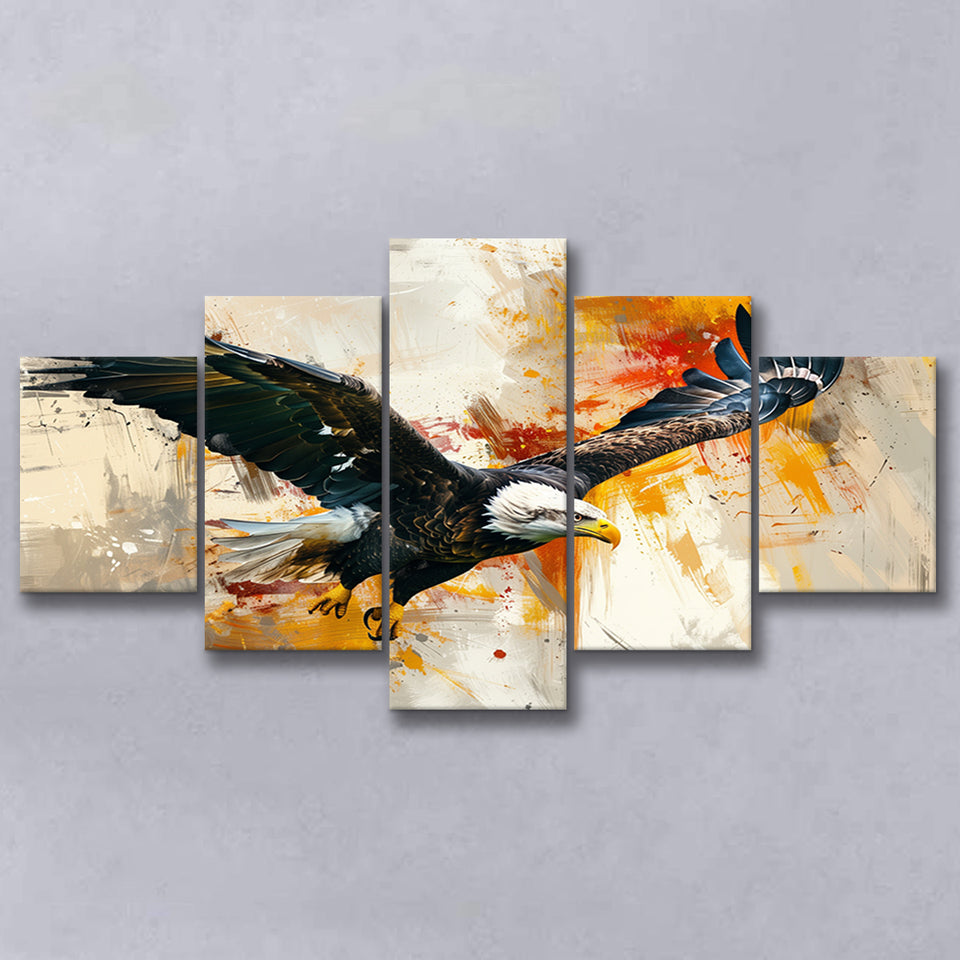 The Eagle Flying, Landscape Oil Painting, Mixed 5 Panel Canvas Print Wall Art Home Decor, Large Canvas Painting