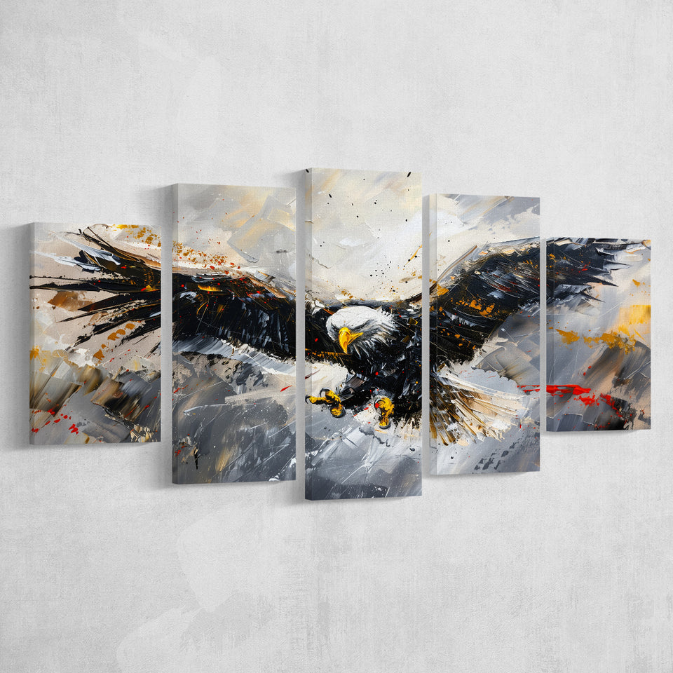 The Eagle Is Spreading Its Wings And Flying Painting, Mixed 5 Panel Canvas Print Wall Art Home Decor, Large Canvas Painting