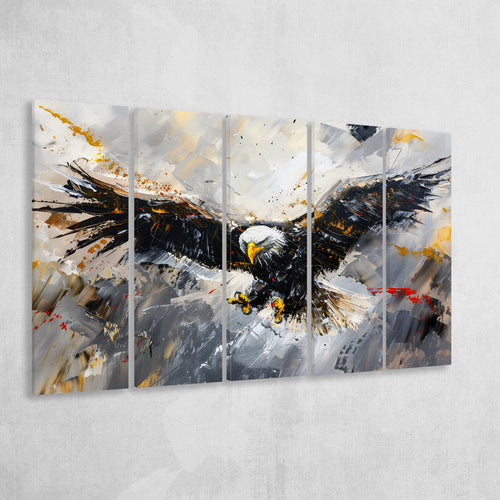 The Eagle Is Spreading Its Wings And Flying Painting, Mixed 5 Panel B Canvas Print Wall Art Decor, Extra Large Canvas