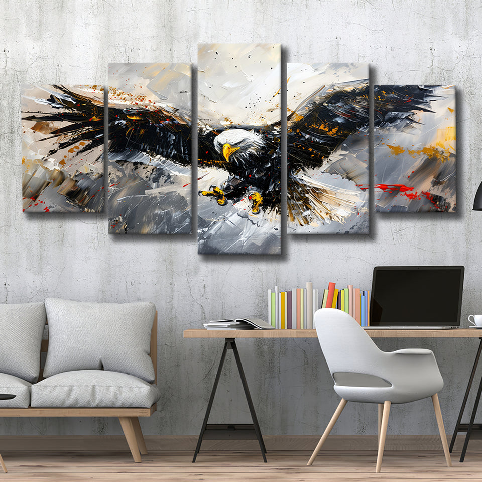 The Eagle Is Spreading Its Wings And Flying Painting, Mixed 5 Panel Canvas Print Wall Art Home Decor, Large Canvas Painting