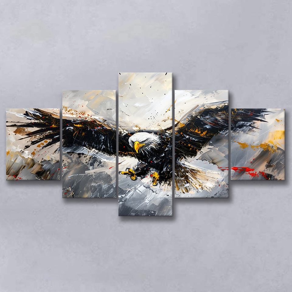 The Eagle Is Spreading Its Wings And Flying Painting, Mixed 5 Panel Canvas Print Wall Art Home Decor, Large Canvas Painting