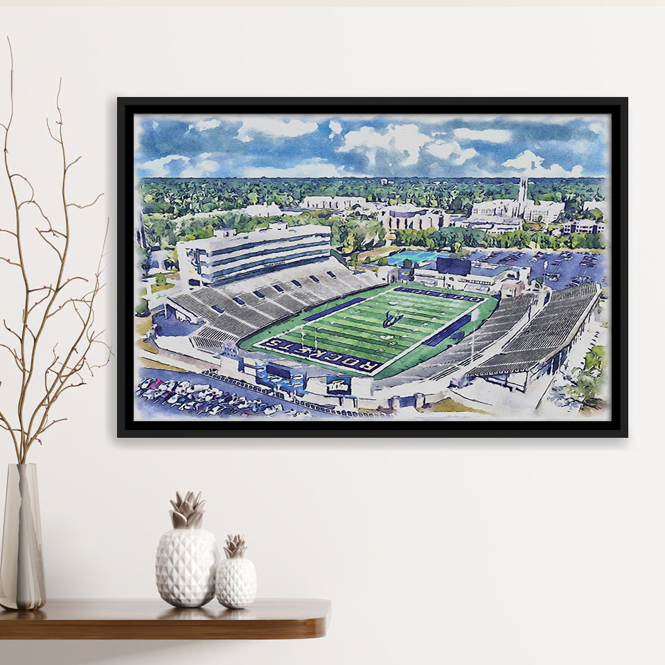The Glass Bowl WaterColor Framed Canvas Prints, Toledo Ohio Watercolor, Stadium Art Gifts, Floating Frame