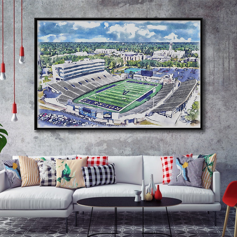 The Glass Bowl WaterColor Framed Canvas Prints, Toledo Ohio Watercolor, Stadium Art Gifts, Floating Frame