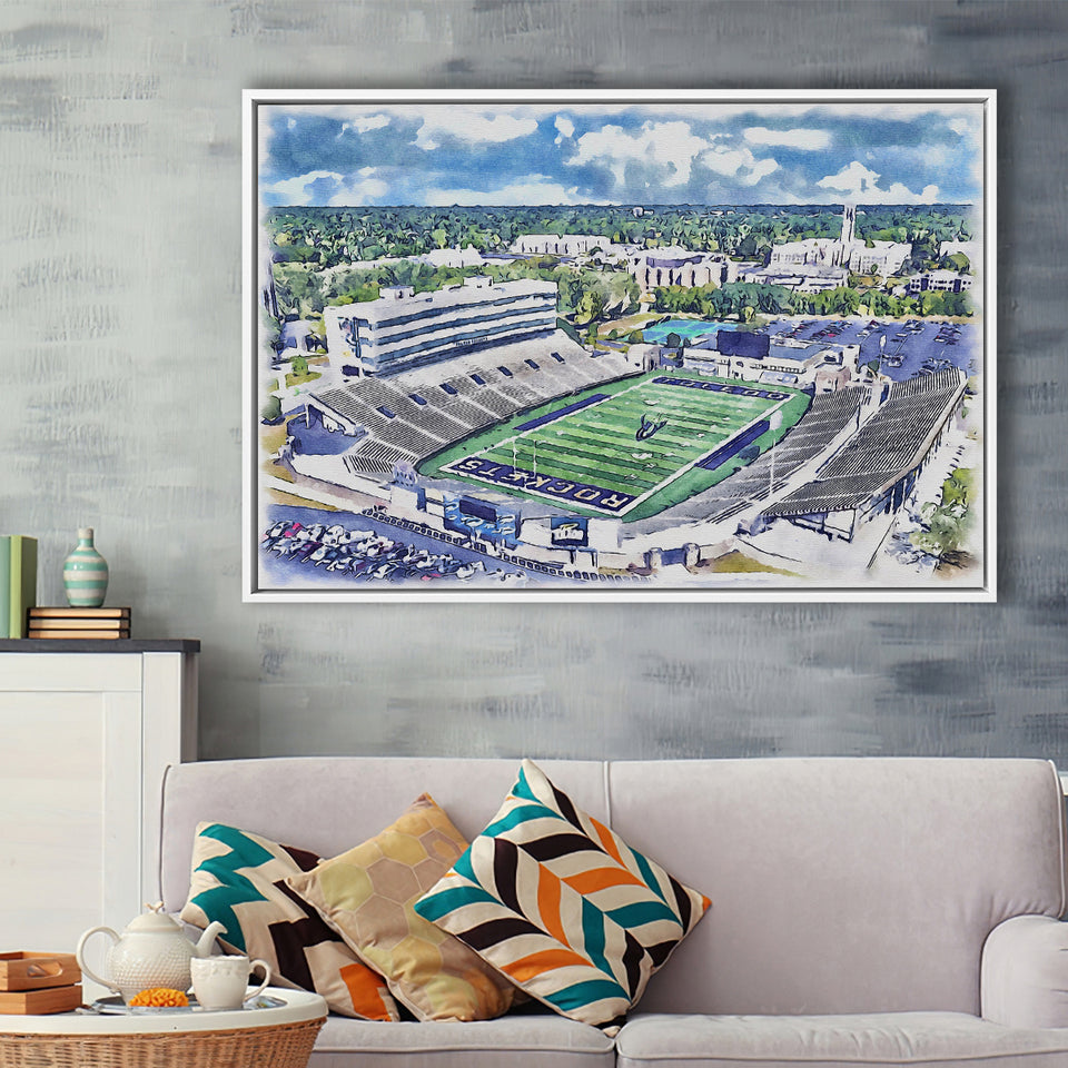 The Glass Bowl WaterColor Framed Canvas Prints, Toledo Ohio Watercolor, Stadium Art Gifts, Floating Frame