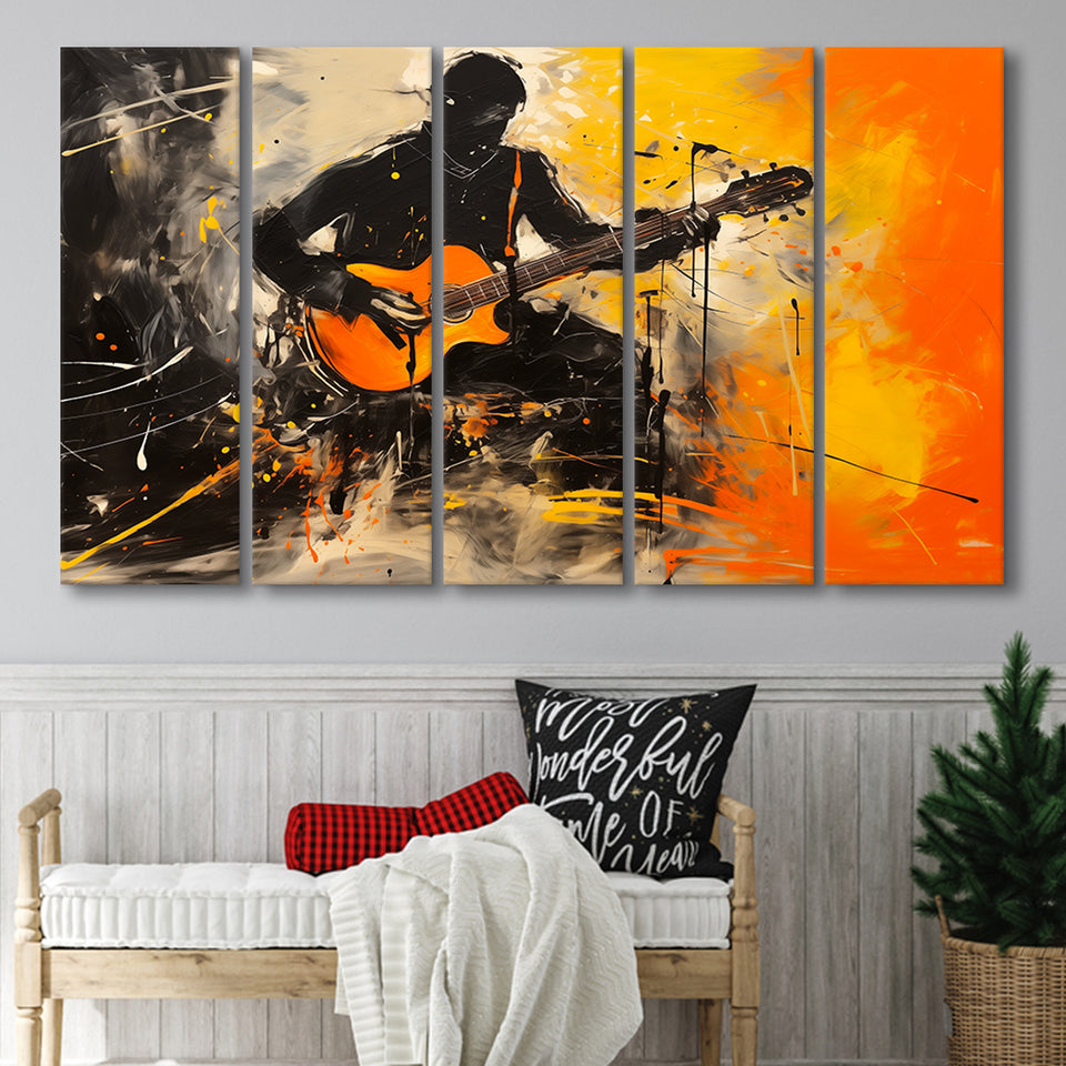 The Man Playing Guita Oil Painting, 5 Panels Extra Large Canvas, Canvas Prints Wall Art Decor