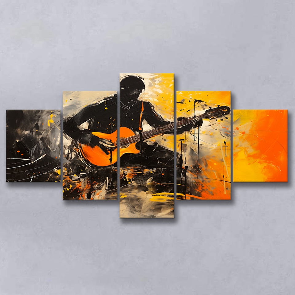 The Man Playing Guita Oil Painting, 5 Panels Mixed Large Canvas, Canvas Prints Wall Art Decor