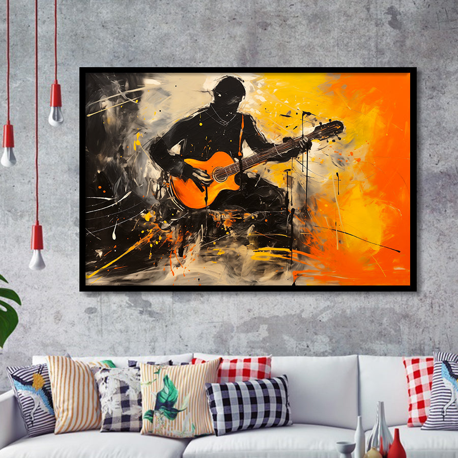 The Man Playing Guita Oil Painting, Framed Art Print Wall Decor, Framed Picture